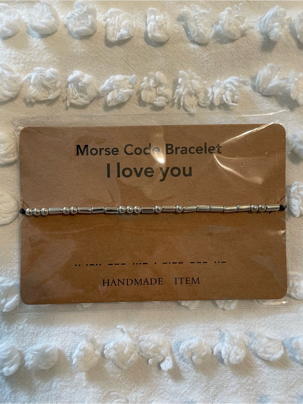 Handmade Adjustable Morse Code "I Love You" Bracelet - Silver Beads